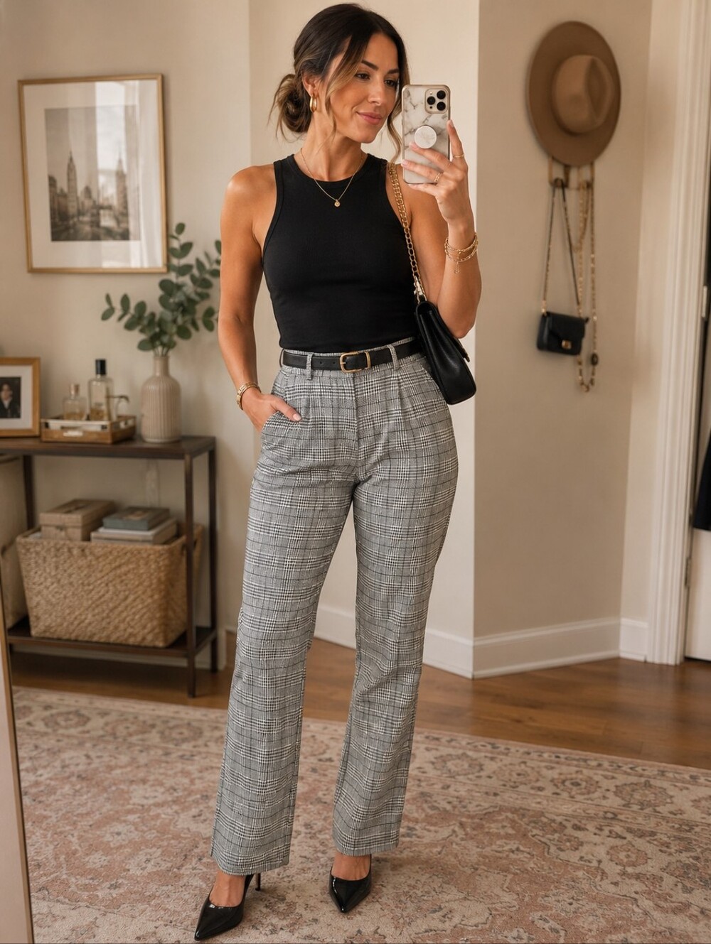 Time and Tru  Houndstooth Plaid Ladies Pull-on Pants. Size 8-10